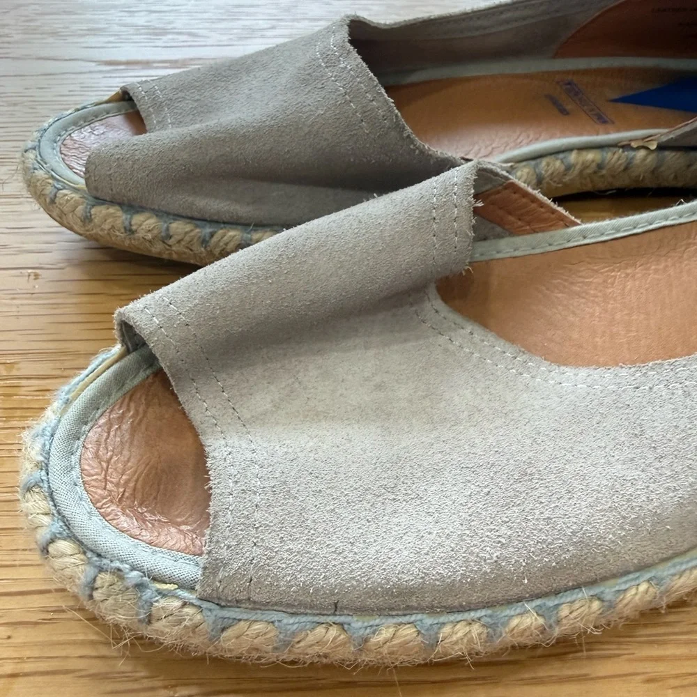 Suede Open-Toe Espadrille Flats in Taupe